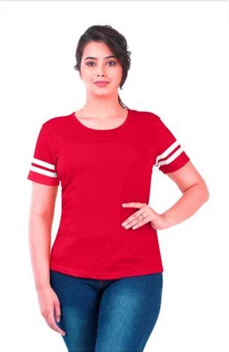 Round Half Sleeve Red Tshirt For Women Casual Wear Plain At Rs 160