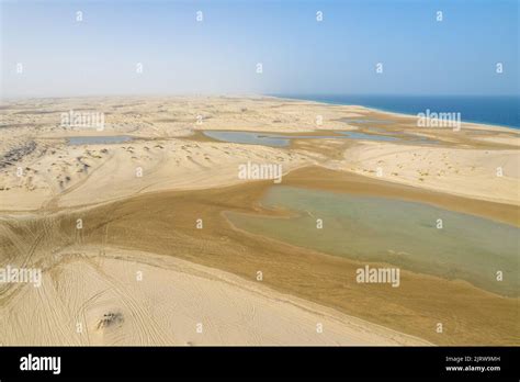 An aerial view of the Sealine Desert and Sand Dunes in Qatar Stock ...