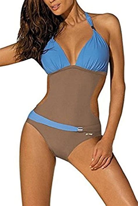 BOLAWOO Damen Badeanzug Einteiler Soft Cups Neckholder Bikini Mit