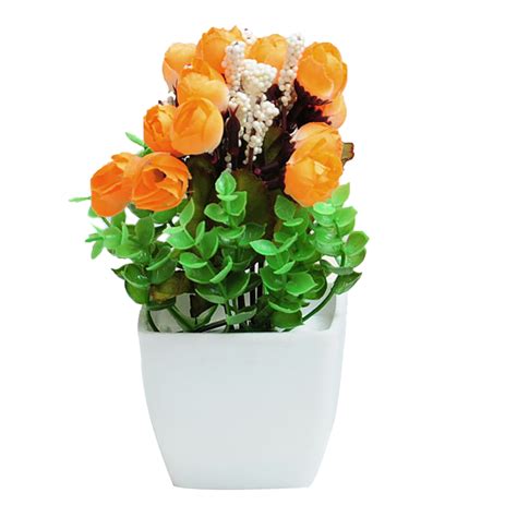 Yesbay Simulation Potted Plants Realistic Faux Silk Flower Deco