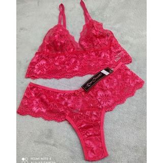 Conjunto De Calcinha E Soutien Lingerie Sexy Rendada Sem Bojo