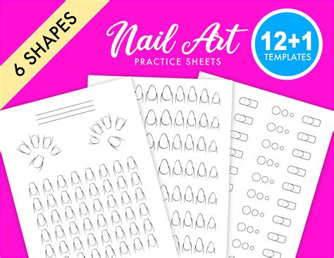 Printable Nail Art Practice Pack 12 Templates 6 Nail Shapes High