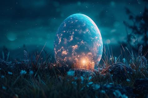 Premium Photo Magic Glowing Blue Egg With Sparkles And Mysterious