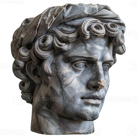 ancient greek man head sculpture isolated on transparent background ...