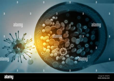 Virus Infecting The Blood Cells In Veinblood Stream 3d Illustration