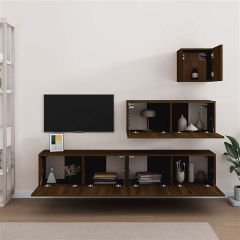 LeDivil Ensemble de meubles TV 4 pcs Chêne marron Bois d ingénierie HB