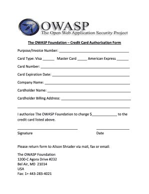 Fillable Online Owasp The Owasp Foundation Credit Card Authorization