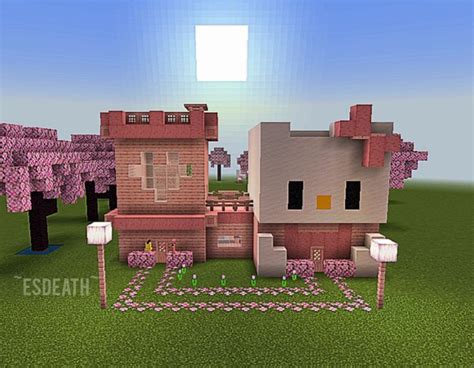 Minecraft Hello Kitty House In 2023 Minecraft House Tutorials Hello Kitty House Cute