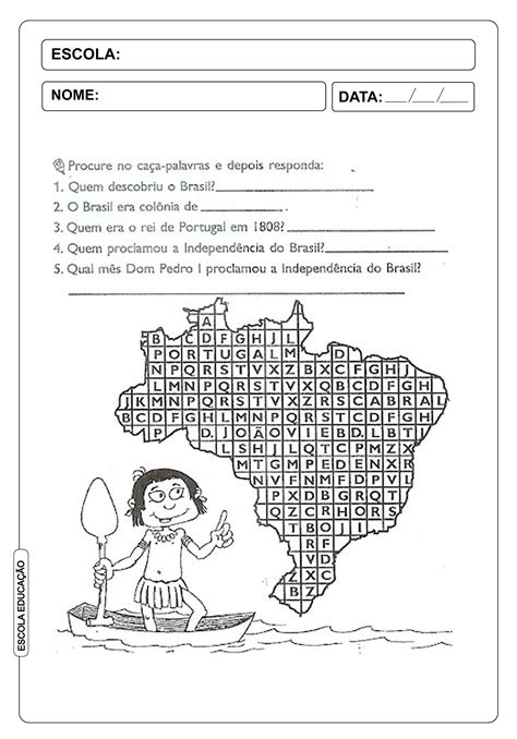 Atividades de caça palavras o tema da independência do brasil