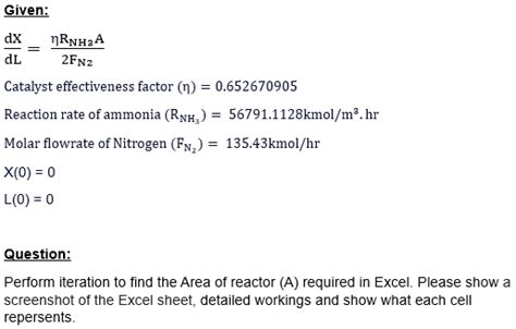 Solved Given Dldx Fn Rnh A Catalyst Effectiveness Chegg