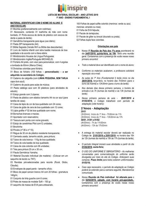 Pdf Lista De Material Escolar Ano Letivo Ano Ano