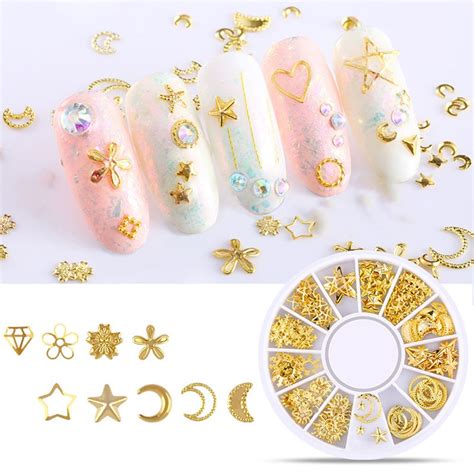 3d Metallic Metal Rivet Heart Moon Star Nail Tips Decorations Manicure