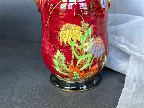 Crown Devon Fieldings England Vase With Spider Web Design Vintage Art