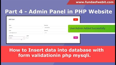 Part 4 PHP Admin Panel Insert Data Into Database In Php Mysqli With