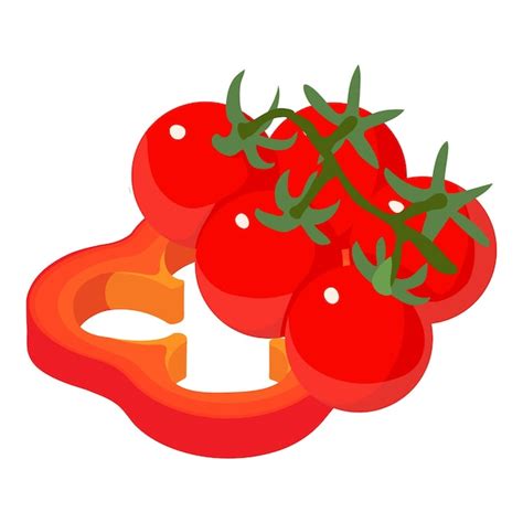 Icono Vegetal Rojo Vector Isom Trico Tomate Cherry Y Pieza De Pimiento