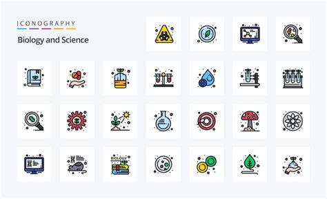 25 biologie linie gefüllter stil icon pack vektor ikonographie