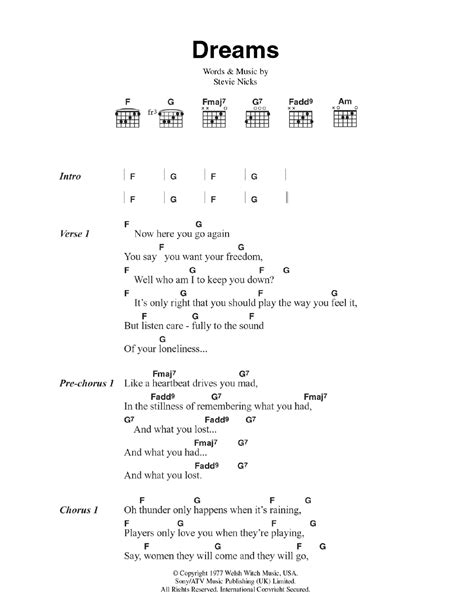 Dreams By Fleetwood Mac Guitar Chordslyrics Guitar Instructor