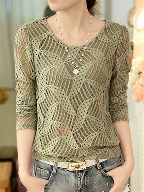 Tidebuy Offers High Quality Round Neck Long Sleeve Lace Hollow