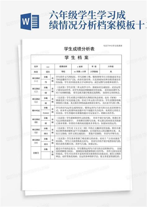 六年级学生学习成绩情况分析档案十二word模板下载编号lrnvxjpo熊猫办公