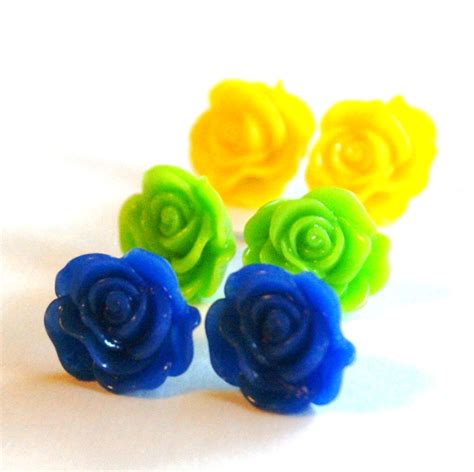 Colorful Rose Flower Stud Earrings Set on Luulla