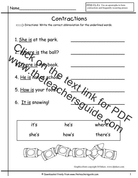 Contractions Worksheets From The Teacher S Guide