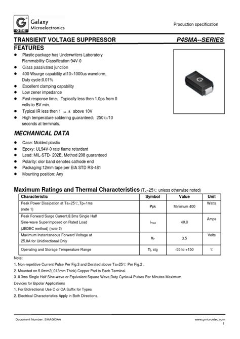 P4sma68c Datasheet Pdf Gme