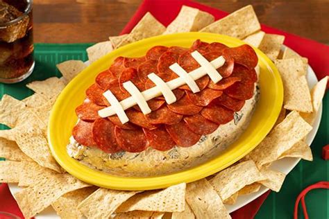 Football-Shaped Pepperoni Pizza Dip - Mission Foods