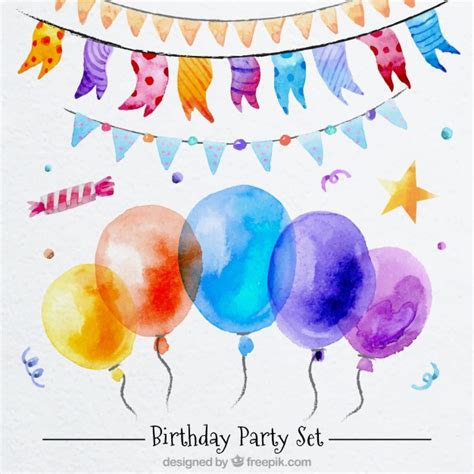 Bonita decoración de cumpleaños en efecto acuarela Vector Gratis