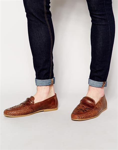 Lyst Asos Woven Loafers In Leather In Brown For Men