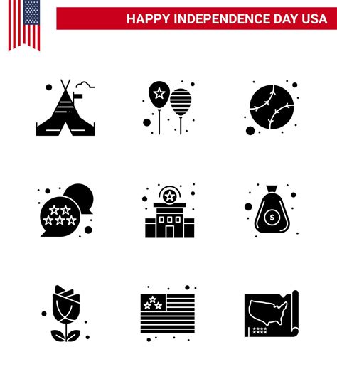 Happy Independence Day Pack Of 9 Solid Glyphs Signs And Symbols For