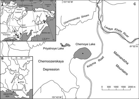 Maps of northeastern Siberia and the study region. (A) Map showing ...