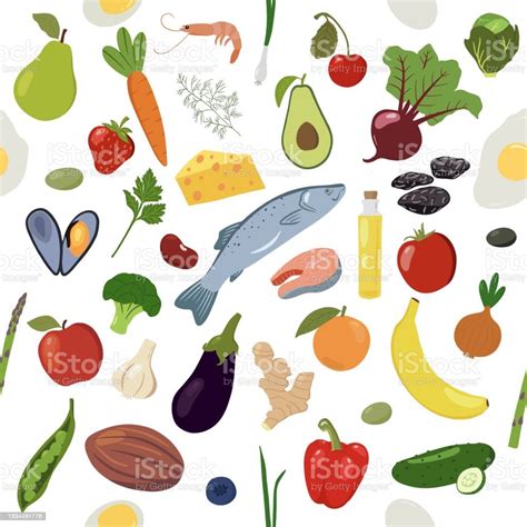 Healthy Food Seamless Pattern Organic Products Vector Illustration