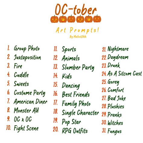 October Drawing Prompts By Matlock26th On Deviantart