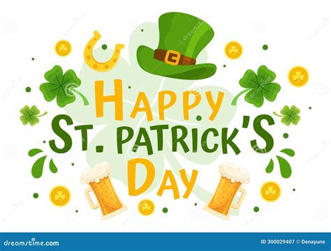 Happy St Patrick S Day Vector Illustration On 17 March With Golden Coins Green Hat Beer Pub