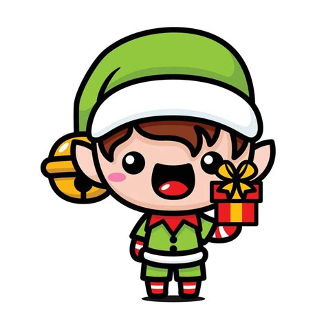 Linda Y Kawaii Navidad Duende Con Regalo Caja Vector En Vecteezy