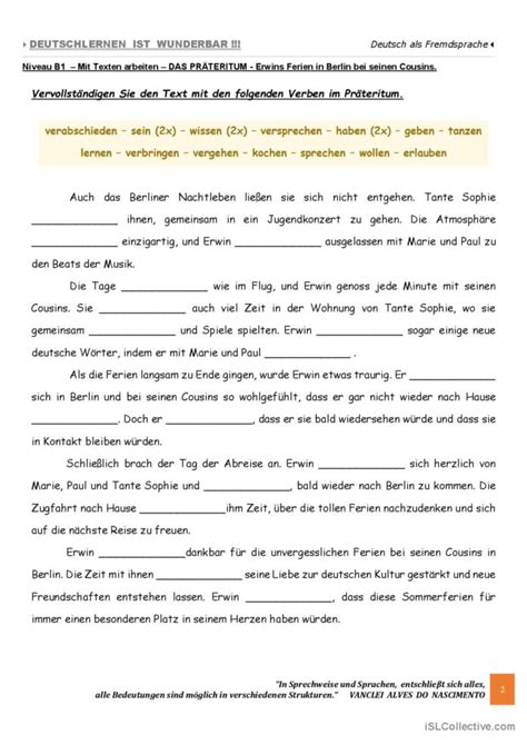 B1 Mit Texten arbeiten Erwins Fe Deutsch DAF Arbeitsblätter pdf doc