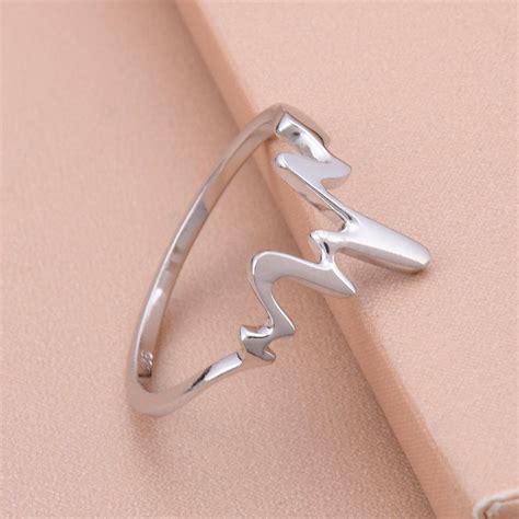 Heartbeat Ring Sterling Silver Heart Beat Ring Heart Rate Etsy Uk