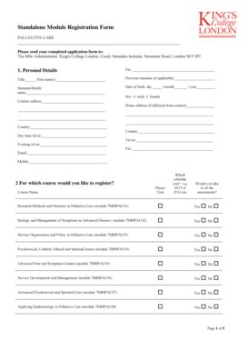 Fillable Online Kcl Ac Standalone Module Registration Form Palliative