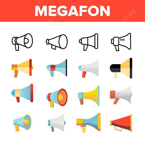 Conjunto De Iconos Lineales De Megafon Megáfono Altavoz Vector PNG