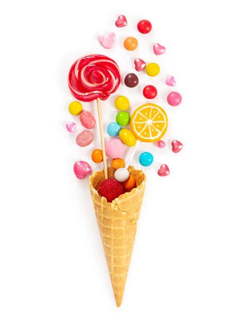 Colorful Candy And Lollipop In Waffle Cone Stock Image Image Of