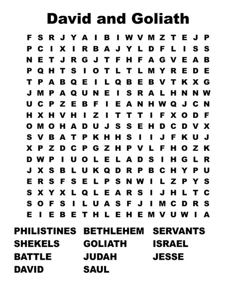 David And Goliath Word Search Wordmint