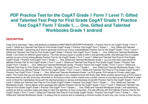 PPT PDF Practice Test For The CogAT Grade 1 Form 7 Level 7 Gifted