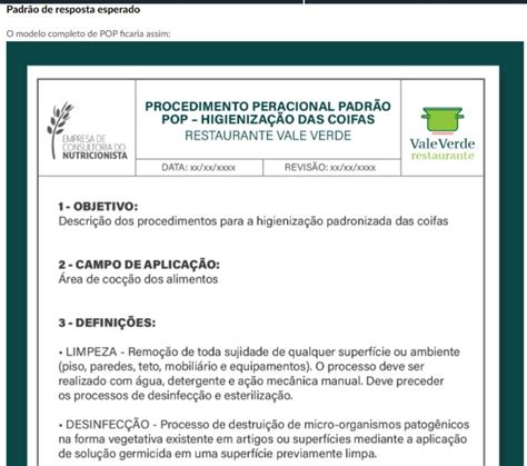 Procedimentos operacionais padronizados em unidades de alimentação e