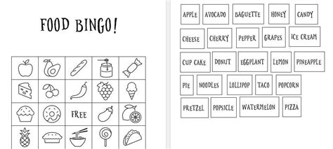 Printable Food Bingo Coloring Cards Food Bingo Bingo Coloring Cards