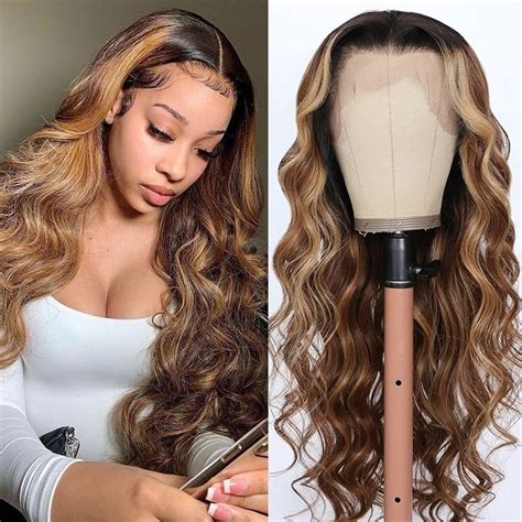 Kriyya Human Hair Lace Front Wigs Highlight Body Wave Wigs Human