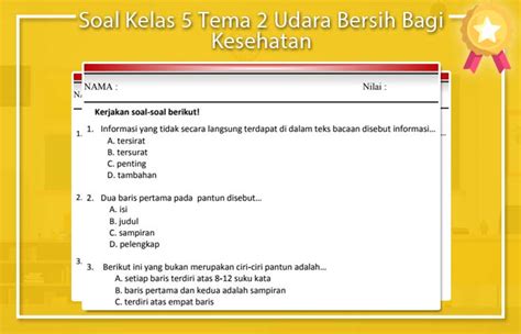 Soal Uts Kelas 5 Tema 2 Udara Bersih Bagi Kesehatan LEMBAR EDU