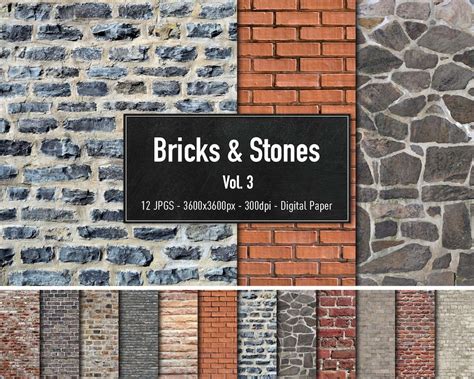 Bricks And Stones Brick And Wall Texture Vol3 12 Different Etsy