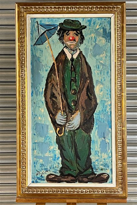 Mid Century Oil Painting ‘Sad Clown’ by the Spanish Artist Grifoll