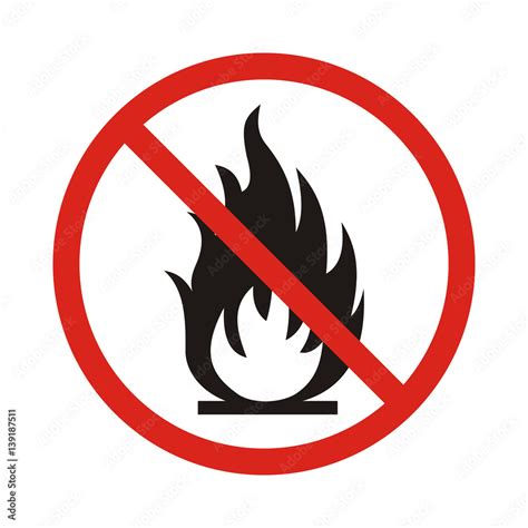 No Fire Sign Prohibition Open Flame Symbol Red Icon On White