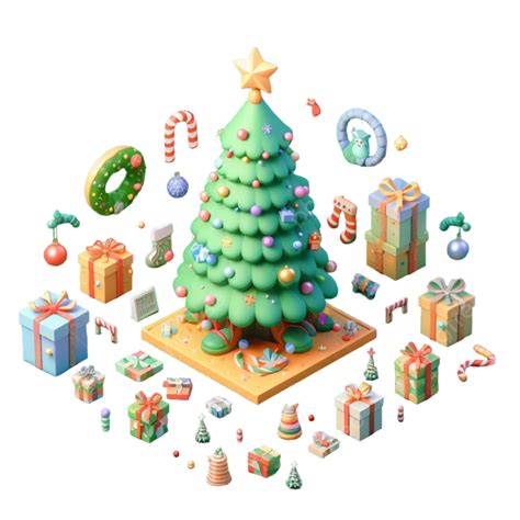 3d Christmas Tree With Colorful Decorations Christmast 3d Decoration